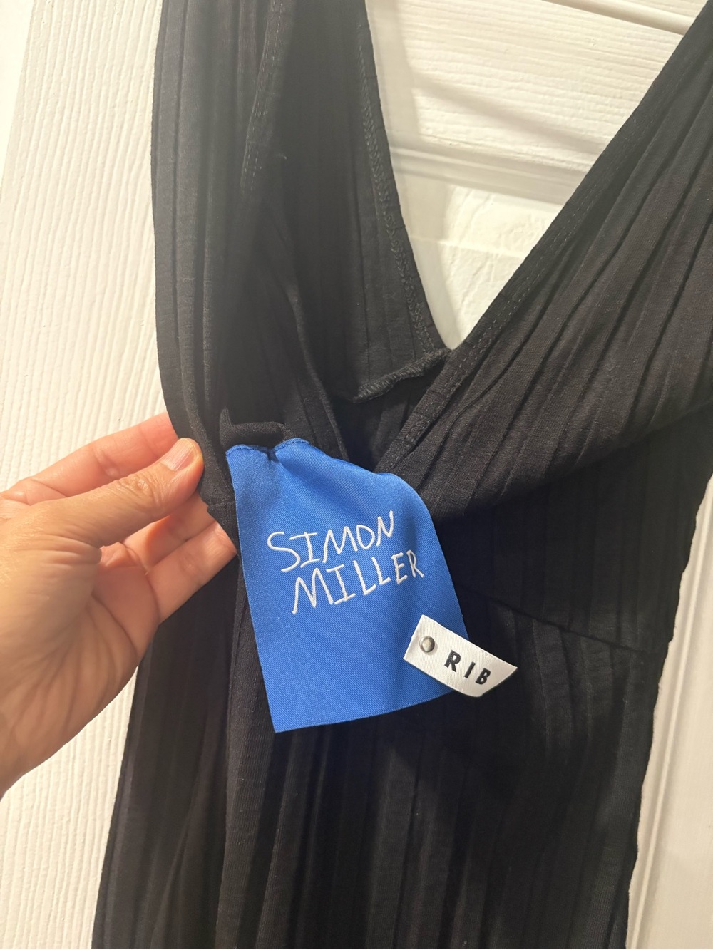 Simon Miller Black Ribbed V-Neck Dress with Blue Tag